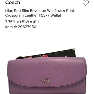 Coach slim envelope wallet with removeable pouch